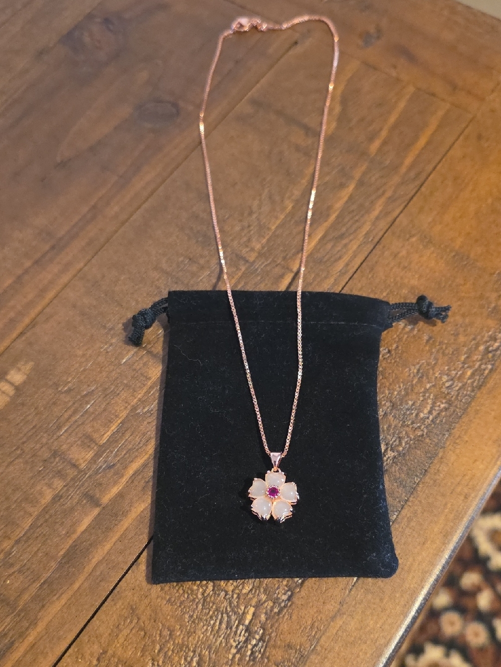 Girl's Flower Pendant Necklace with Pink Gem